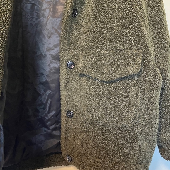 Zara Olive Army Green Fleece Jacket Coat - Picture 4 of 6